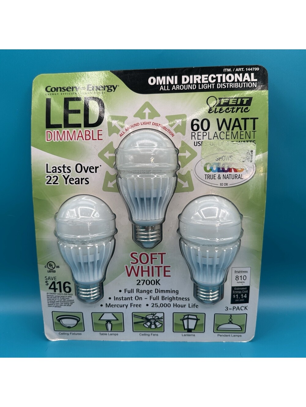 Feit Electric Energy Efficient Led Dimmable 60W Replacement 3 Pk Omni Direction